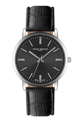 FRANZ BOHLER FRANZ BÖHLER, Ceas analog cu o curea din piele cu aspect de piele de crocodil, Negru