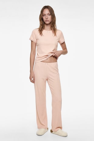 KOTON Pijama uni striata, Nude rose