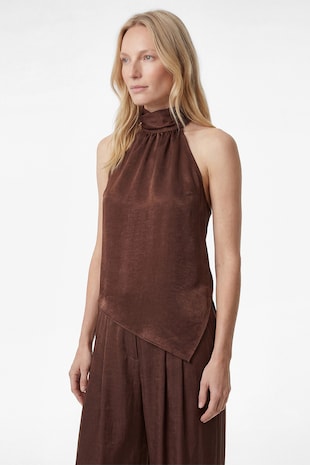 KOTON Top asimetric cu decolteu halter, Maro cognac