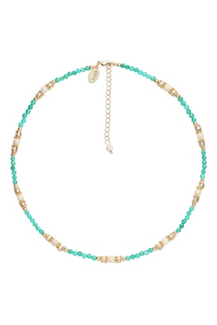 U.S. Polo Assn. Colier cu agat verde si pietre fosila Bridget, Auriu/Verde aquamarin