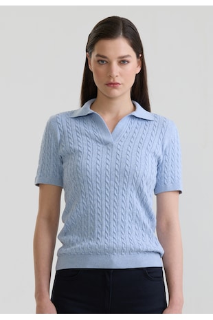 Felix Hardy Tricou polo slim fit cu torsade, Albastru pastel