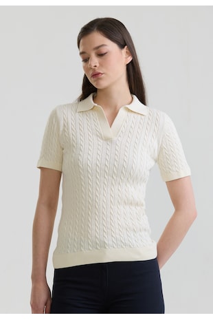 Felix Hardy Tricou polo slim fit cu torsade, Alb fildes