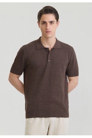 Felix Hardy Tricou polo tricotat, Maro cafeniu