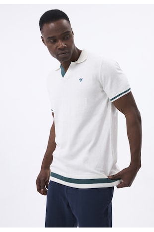 Felix Hardy Tricou polo tricotat fin, Alb/Verde smarald