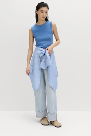 Marks & Spencer Top uni din amestec de bumbac, Albastru deschis