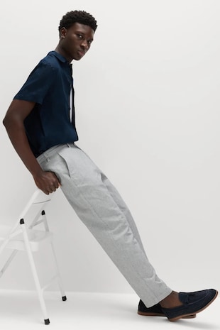 Marks & Spencer Pantaloni chino din amestec de in, Gri melange
