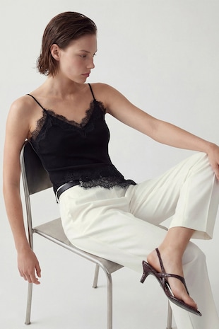 LC WAIKIKI Top asimetric cu garnituri din dantela, Negru
