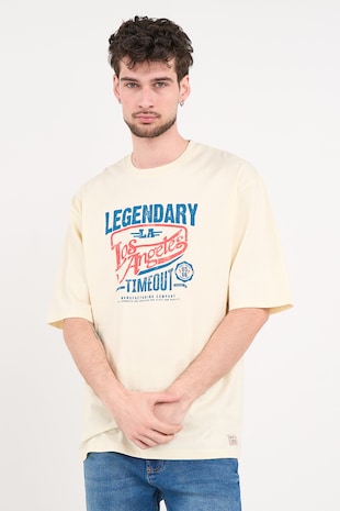 Timeout Tricou lejer din bumbac cu imprimeu, Crem
