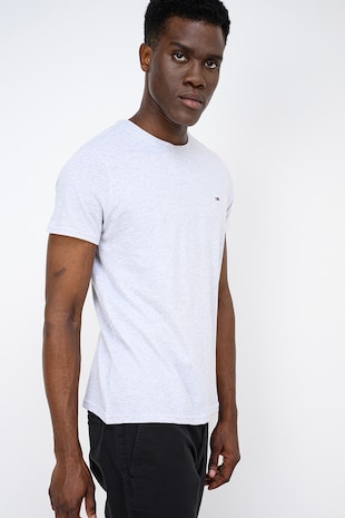 Tommy Jeans Tricou slim fit de bumbac, Gri deschis melange
