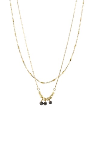 Loisir by Oxette Colier placat cu aur de 18K si piatra agat, Auriu/Negru