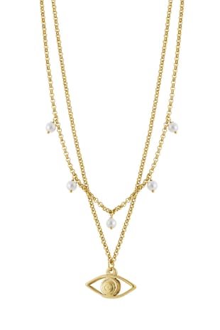 Loisir by Oxette Colier dublu placat cu aur de 18K si pandantiv cu ochi, Alb/Auriu