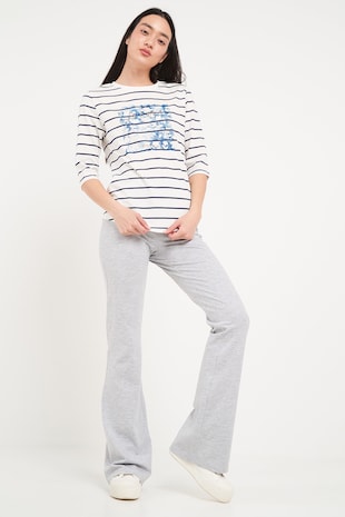 Lee Cooper Bluza cu model in dungi si logo, Alb/Albastru inchis