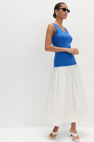 Marks & Spencer Top striat cu decolteu rotund, Albastru cobalt