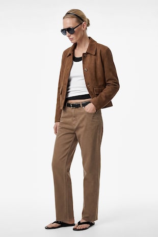 KOTON Blugi mom fit cu talie medie, Maro camel