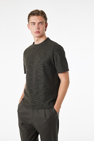 KOTON Tricou regular fit din amestec de bumbac, Maro pamantiu