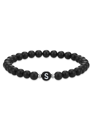 Eastside Bratara unisex din agat decorata cu litera S, Negru