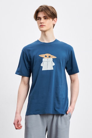 LC WAIKIKI Tricou de bumbac cu imprimeu, Albastru inchis/Alb optic