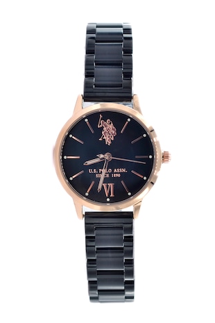 U.S. Polo Assn. Ceas quartz din otel inoxidabil, Negru/Auriu rose