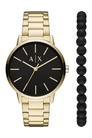 ARMANI EXCHANGE Set de ceas metalic si bratara cu margele, Auriu
