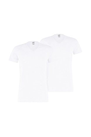 Puma Set de tricouri de casa, din bumbac, cu decolteu in V - 2 piese, Alb