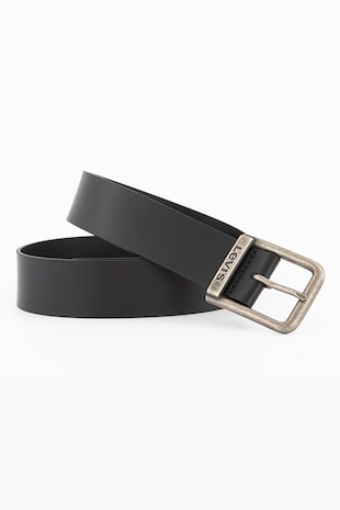 Levi's Curea unisex din piele Alderpoint, Negru/Argintiu antichizat