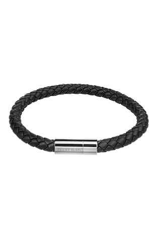 Philipp Blanc Bratara de piele impletita, Negru/Argintiu
