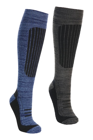 Trespass Set de sosete unisex pentru ski LANGDON II - 2 perechi, Negru/Albastru/Gri inchis