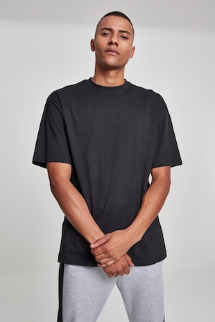 Urban Classics Tricou din bumbac cu decolteu la baza gatului, Negru stins