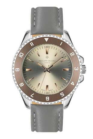 Philipp Blanc Ceas quartz cu o curea de piele, Argintiu/Gri cenusa