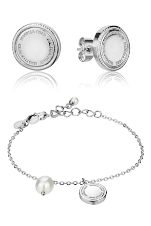 Isabella Ford Set de cercei si bratara cu perla Shell, Argintiu