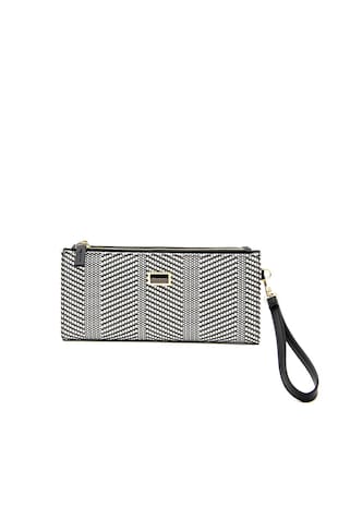 Silver&Polo Portofel de piele ecologica cu bareta detasabila de incheietura, Alb/Negru