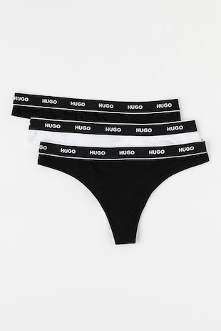 Set de chiloti tanga cu banda logo in talie - 3 perechi