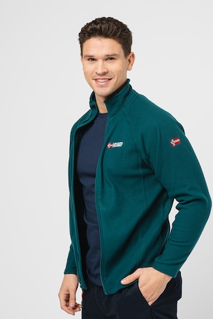 Geographical Norway Bluza sport din fleece cu fermoar si maneci raglanTug, Verde englez