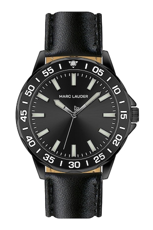 Marc Lauder Ceas analog cu o curea din piele, Negru