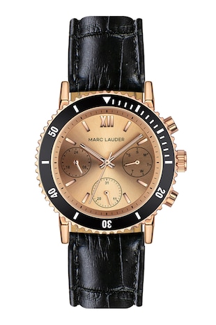 Marc Lauder Ceas quartz cu o curea din piele, Negru