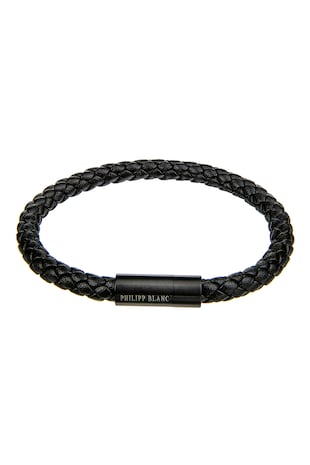 Philipp Blanc Bratara de piele cu model impletit, Negru