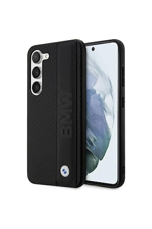 BMW Husa de protectie din piele texturata si dungi pentru Samsung Galaxy S23, Negru