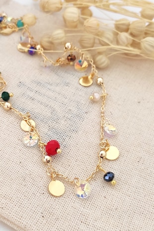 Atelier Miu Colier ajustabil cu cristale, Rosu/Auriu/Bleumarin