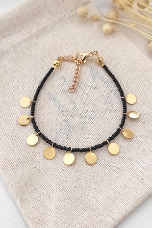 Atelier Miu Bratara ajustabila cu talismane monezi, Auriu/Negru