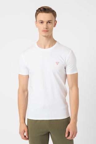 GUESS Tricou slim-fit cu decolteu la baza gatului, Alb