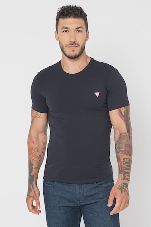 GUESS Tricou slim-fit cu decolteu la baza gatului, Albastru ultramarin