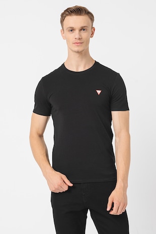 GUESS Tricou slim-fit cu decolteu la baza gatului, Negru