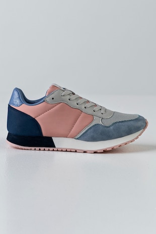MUSK Pantofi sport colorblock cu insertii de piele intoarsa sintetica, Gri/Roz prafuit/Bleumarin