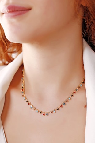 Atelier Miu Colier cu margele miyuki, Auriu/Negru/Albastru