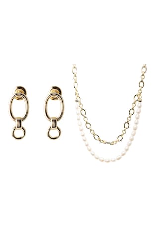 Annie Rosewood Set de cercei si colier placate cu aur, Alb/Auriu