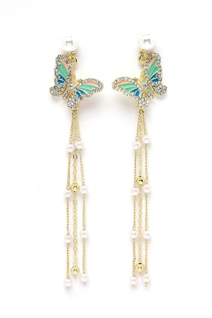 AVANT-GARDE PARIS Cercei drop placati cu aur de 18K, Alb/Auriu/Albastru