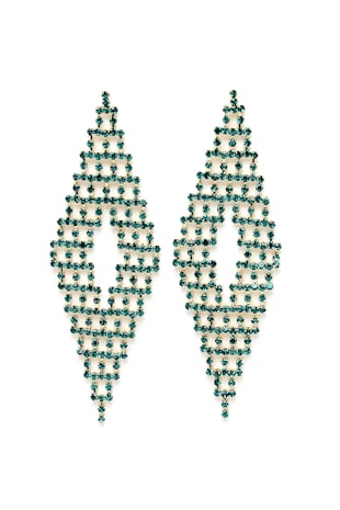 AVANT-GARDE PARIS Cercei in forma de romb placati cu aur de 18K si decorati cu cristale, Verde/Auriu