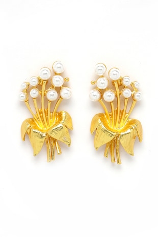 AVANT-GARDE PARIS Cercei in forma de floare placati cu aur de 18K, Alb/Auriu