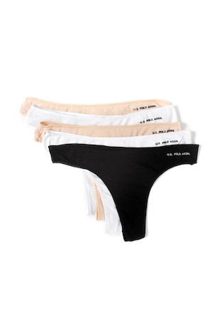 U.S. Polo Assn. Set de chiloti tanga - 5 perechi, Alb/Negru/Bej