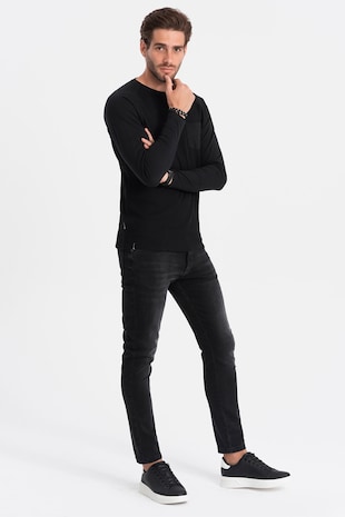 OMBRE Bluza texturata cu buzunar pe piept, Negru